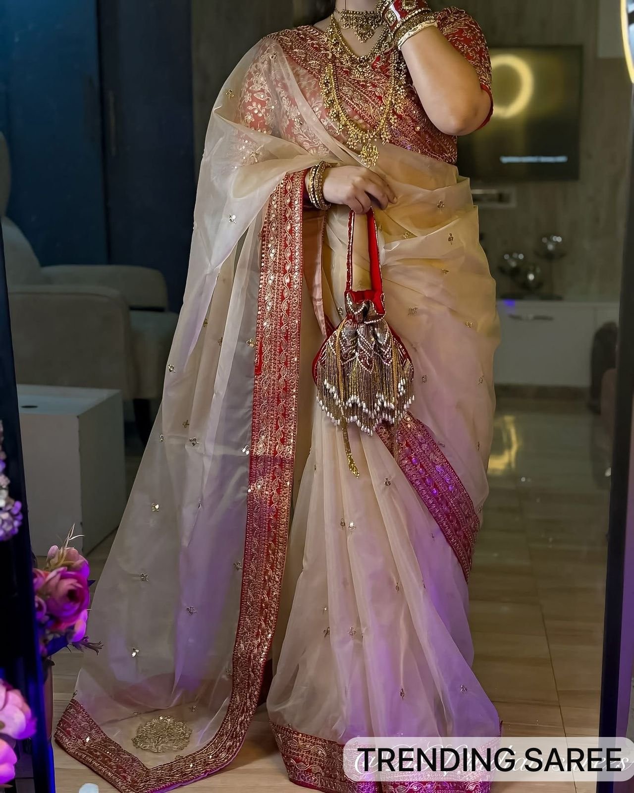 Designer Heavy Organza Saree - Image 8