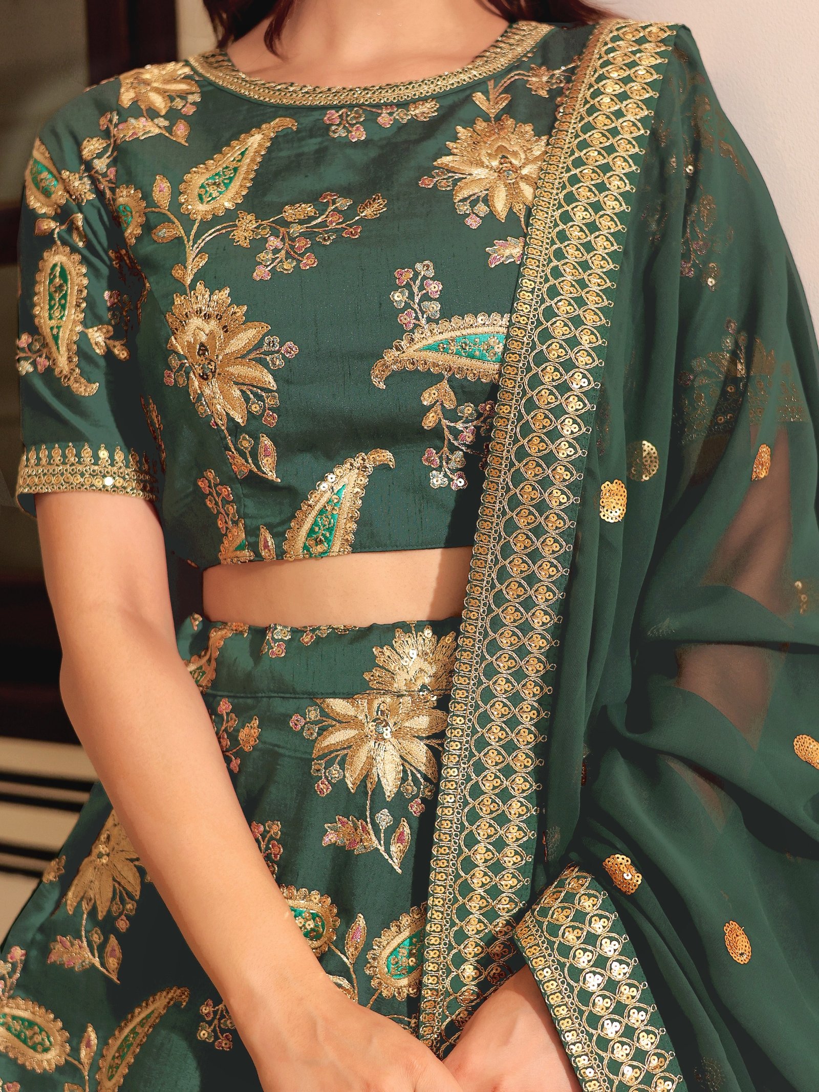 Dark Green Heritage Lehenga Set - Image 2