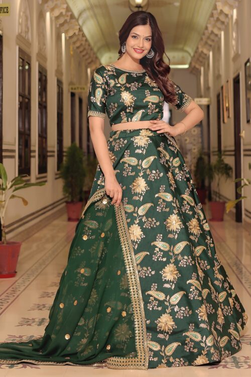 Dark Green Heritage Lehenga Set 