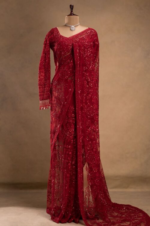 Heavy Embroidery Saree With Stitched Blouse
