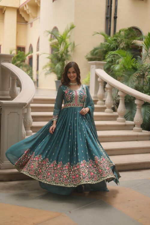 Ready Made Faux Georgette And Sequins Embroidered Work Kurti, Sharara With Dupatta.
