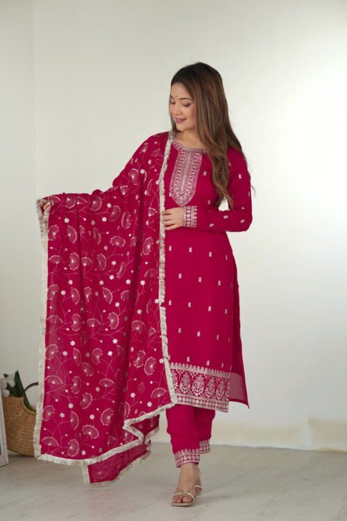 Ready Made Fully Stitched Rangoli Silk and Embroidery Sequence Work Suit.