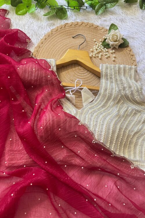 Jari silk and Moti Work Saree With Faully stitched Blouse.