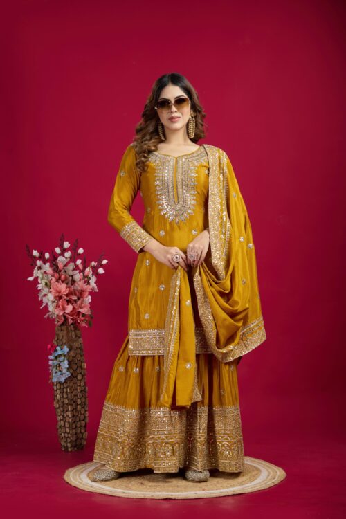 Ready made Fully stitched Heavy Embroidery Sequence Work Top, Plazo And Dupatta.