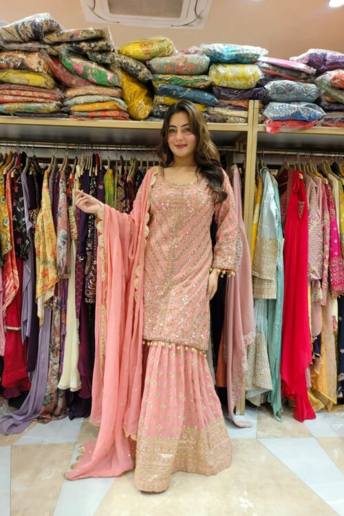 Designer Party Wear Look Ready made Top with Plazzo and Dupatta With Heavy Embroidery Work.