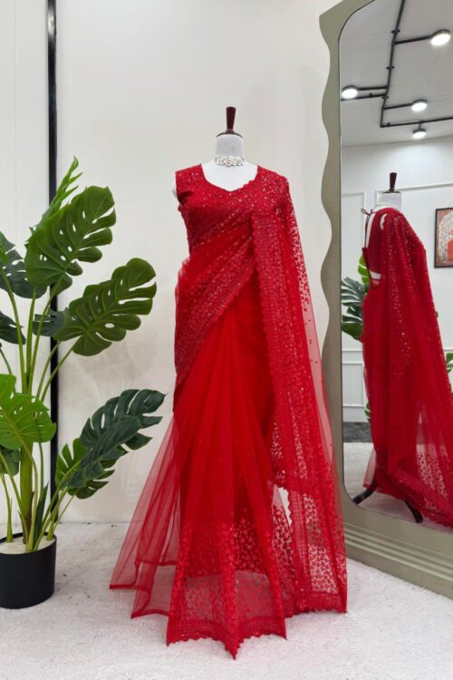 Designer Saree on Soft Net Fabric with Sequence work and Blouse.
