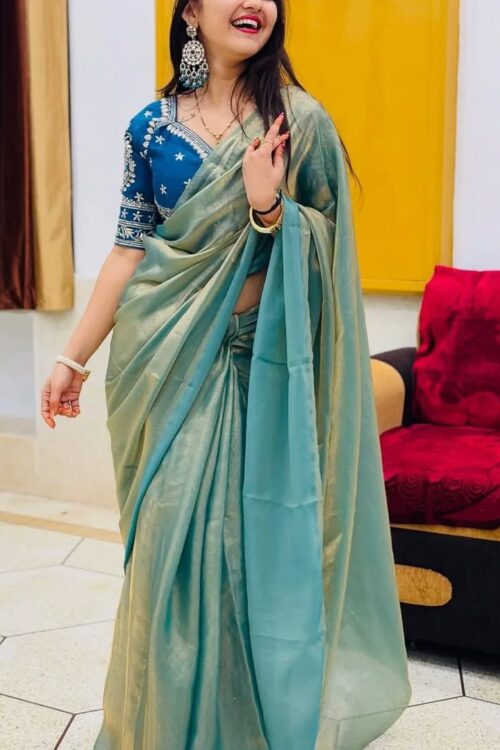 SPACE SILK SAREE WITH READY MADE BLOUSE