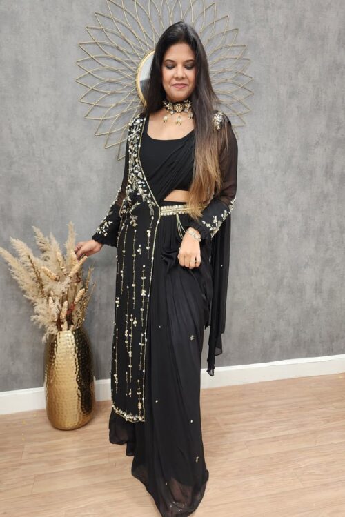 READY TO WEAR LEHENGA SAREE WITH BLOUSE AND SHRUG