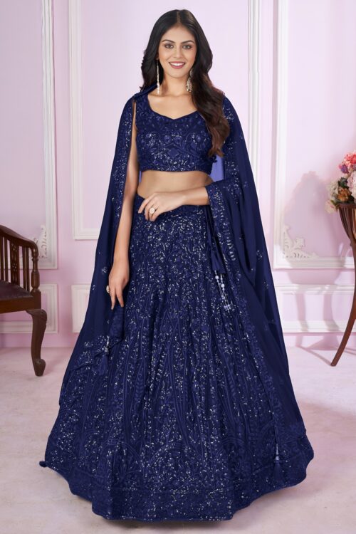 Navy Blue Sequins Embroidered Designer Lehenga