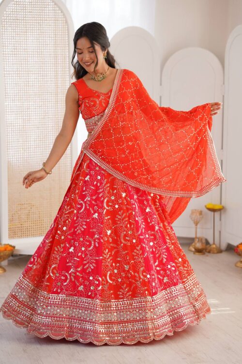 Georgette Sequins Work Lehenga