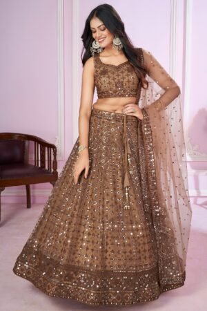 Brown Sequins Embroidered Designer Lehenga Choli