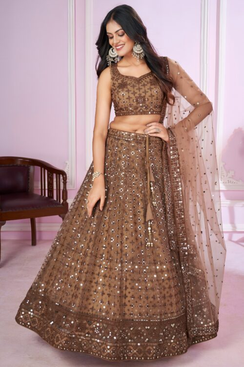 Brown Sequins Embroidered Designer Lehenga Choli